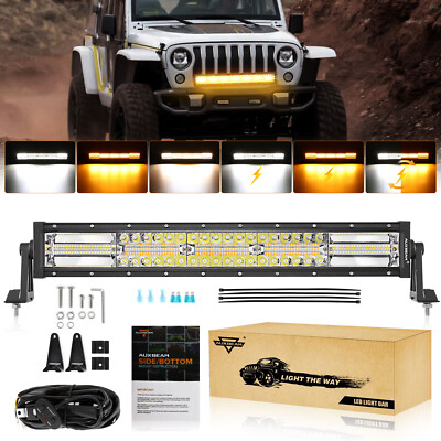 Auxbeam 22'' LED Work Light Bar Spot Flood Combo Offroad 6 Modes Amber & White