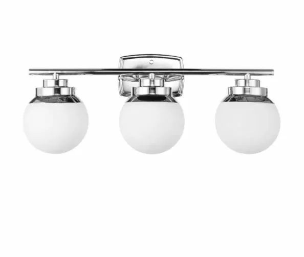 Globe Electric Pearson 3 Light Chrome Vanity Light w White Glass