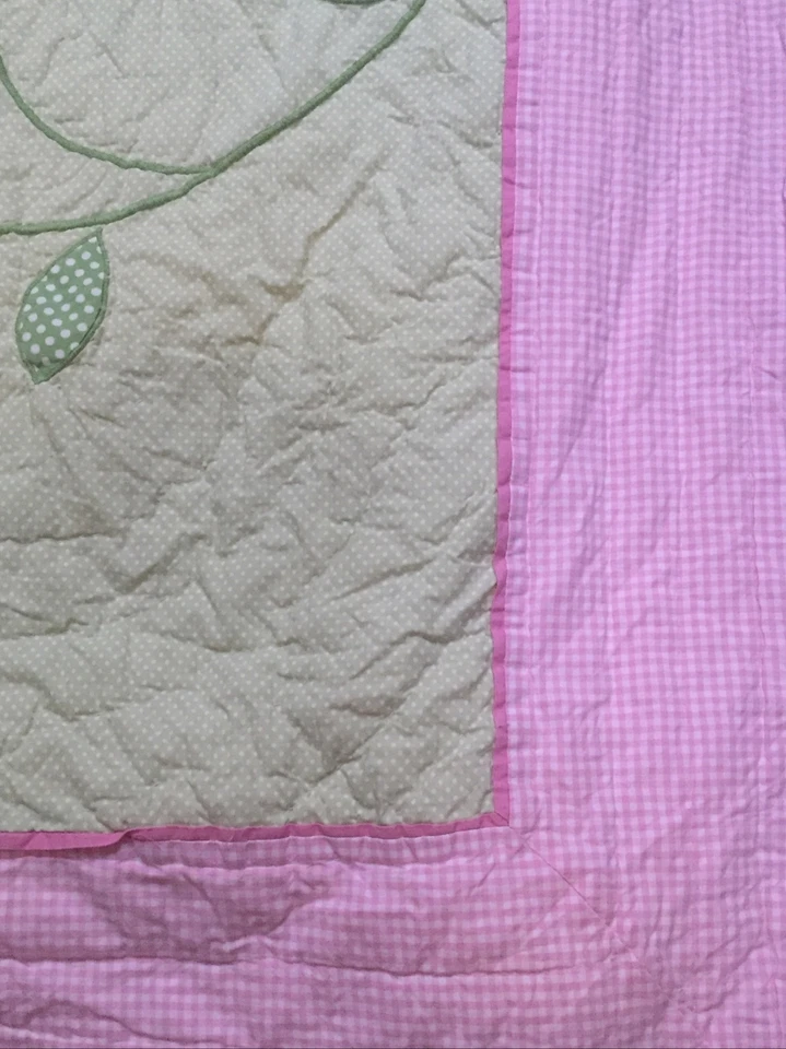 Pottery Barn Kids 84x95" Quilted Comforter Flowers Pink Gingham White Dots - Image 3 of 4