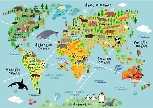 Animal World Map Kids School Geography Bedroom Giant Poster A3 A1 Sizes Ebay