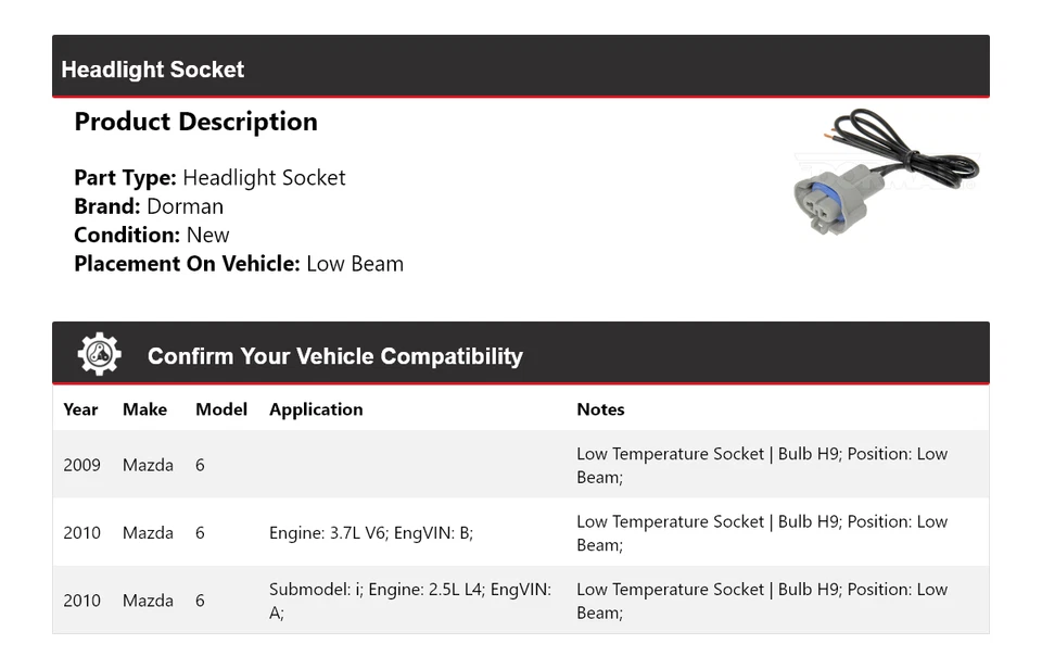 Para 2009-2010 Mazda 6 Dorman soquete farol feixe baixo - Imagem 2 de 4
