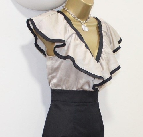 HM Bodycon Sexy Dress Size 8 Black Pink Ruffle V Neck Top Party Summer sleveless - Picture 9 of 12