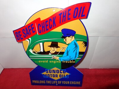 VINTAGE SUN   OIL COMPANY SUNOCO MOTOR OILS 12'' METAL GASOLINE ADVERTISING SIGN