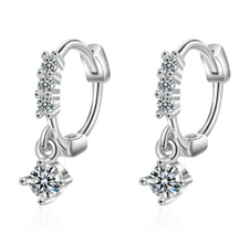 Women 925 Sterling Silver Plated Dangle CZ 15mm Hoop Huggie Earrings AF