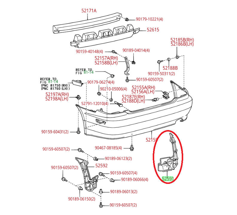 oohama0930ページ OEM Toyota 5259153010 Seal Rear Bumper Side RH 52591-53010 for