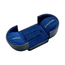 Harry Winston Genuine Double Ring case Navy Leather Jewelry empty case