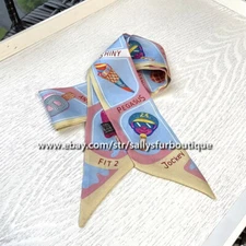 Sallys Mulberry Twill Silk Scarf Ribbon Icecream Print Head Band Necktie 85*5cm