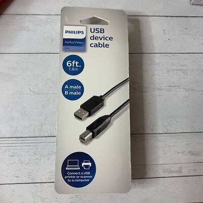 Philips USB Device Cable - 6ft A Male B Male USB Printer Damaged Box