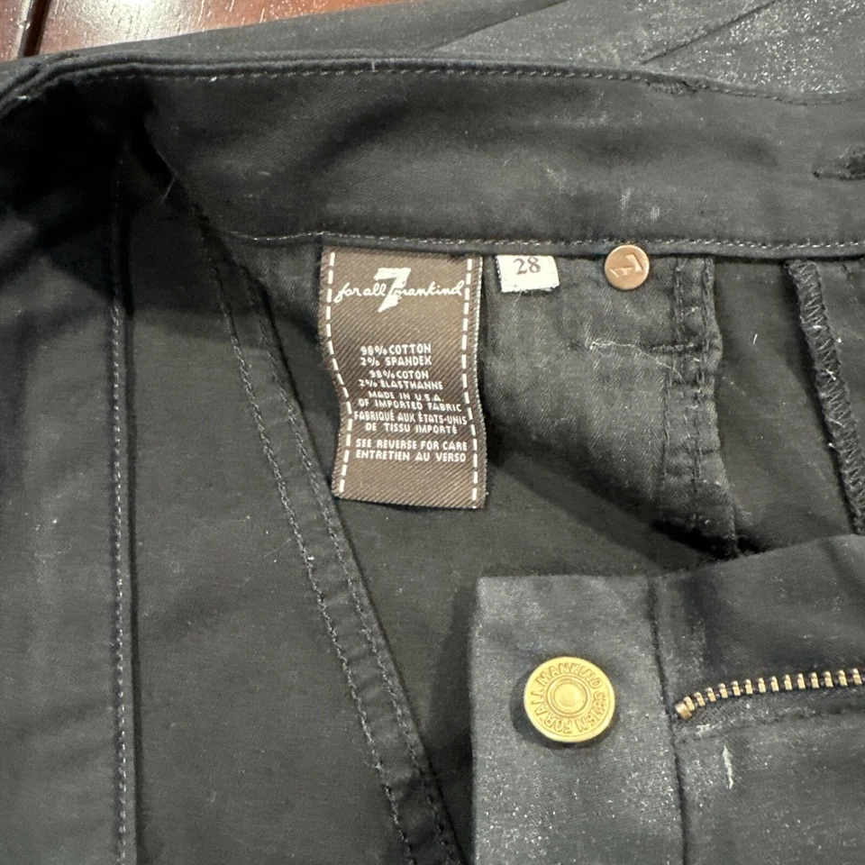 Pantalones para mujer 7 For All Mankind 28 negros de tela elástica ajustados al tobillo Foto 2 de 4