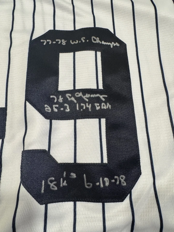 LOUISIANA LIGHTNING RON GUIDRY SIGNED AUTO CAREER 9 STAT YANKEES JERSEY - Image 3 of 4