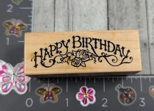 PSX Designs Happy Birthday Flowers C720 Rubber Stamp Wood #E114