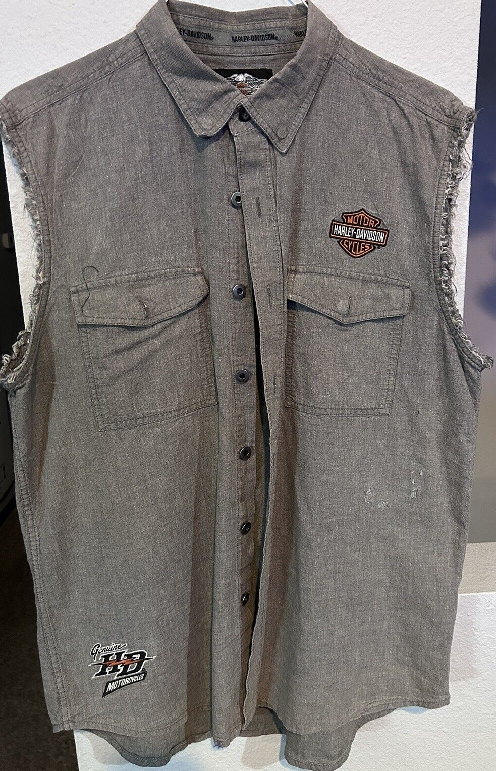 Vintage Sleeveless Shirt - Harley Davidson Gray Riding Vest Button Up