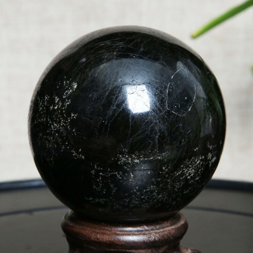 B1363-372g Natural Black Tourmaline Crystal Sphere Round Crystal Ball Healing - Picture 5 of 12