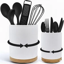 2 Pack Ceramic Utensil Holder, 7.3"+5.4"  Rotating kitchen utensils holder