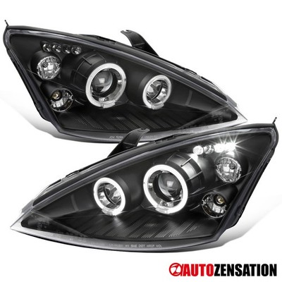 Black Fit 2000-2004 Ford Focus LED Halo Projector Headlights Lamps Left+Right