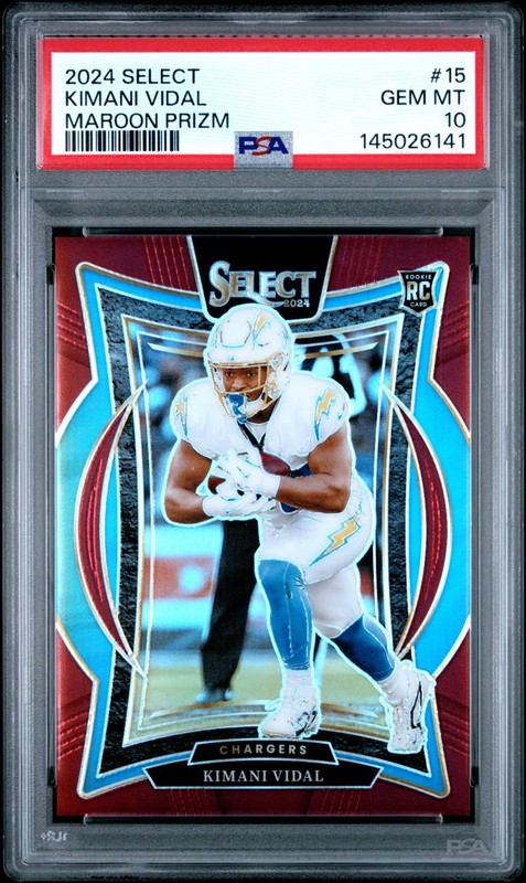 2024 Select Maroon Prizm /149 Concourse Kimani Vidal RC PSA 10 Chargers #66/149