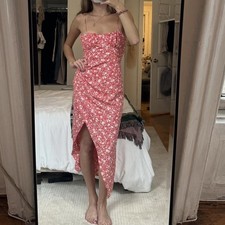 New Zara Woman Printed Corsetry Inspired Dress Red White Floral Size XS c429a