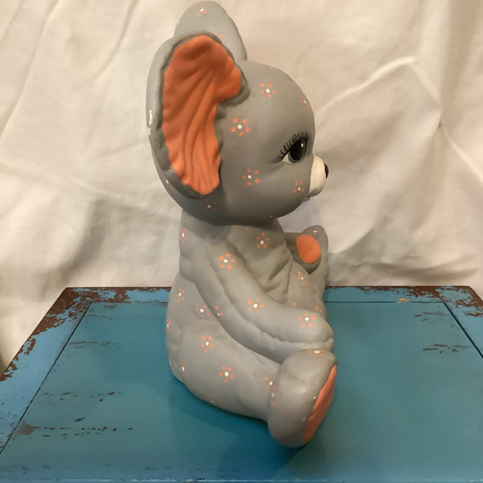Vintage Kimble Mold Ceramic Gray and Peach Mouse Piggy Bank