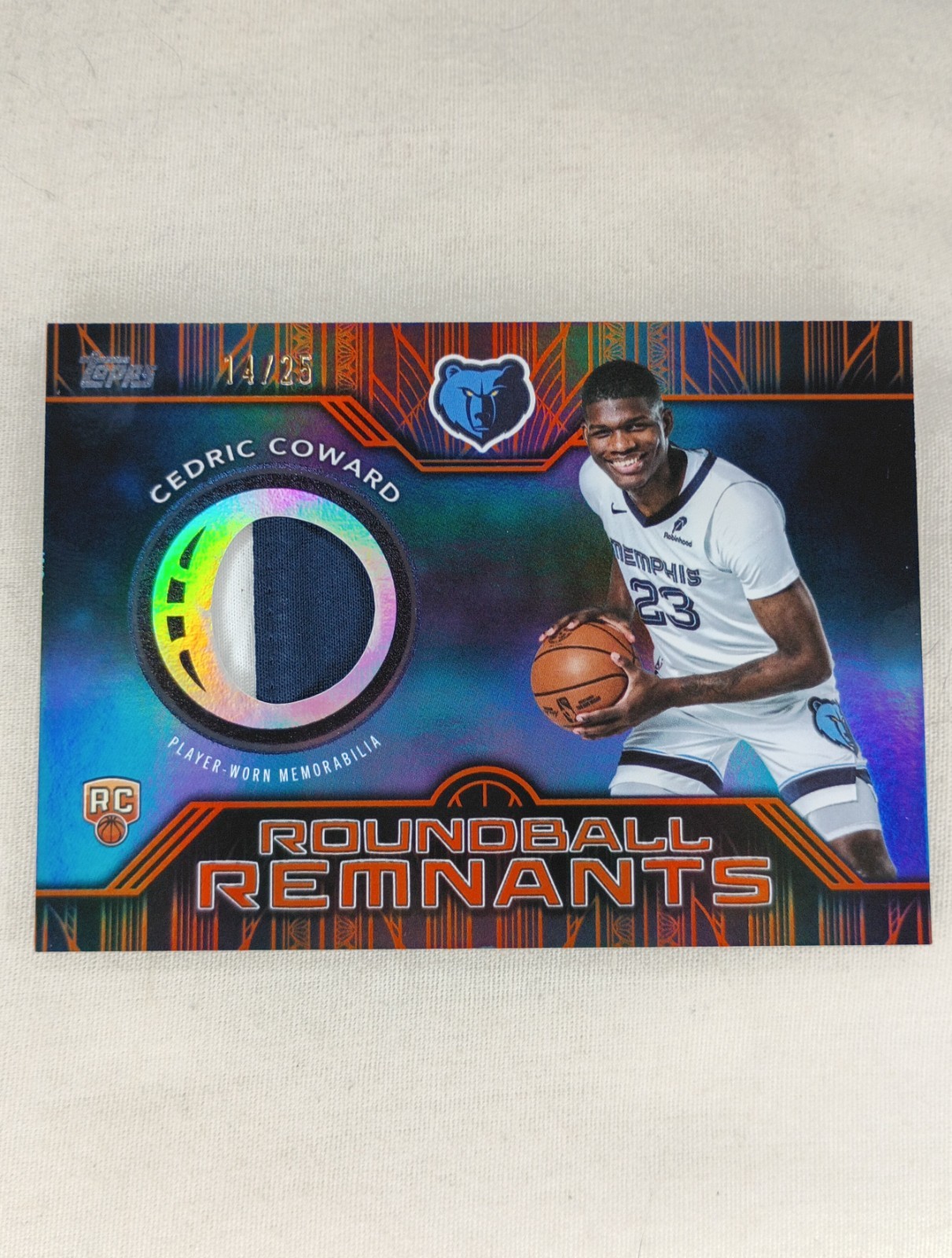 2025-26 Cedric Coward Topps Basketball Roundball Remnants Orange Relic RC 14/25
