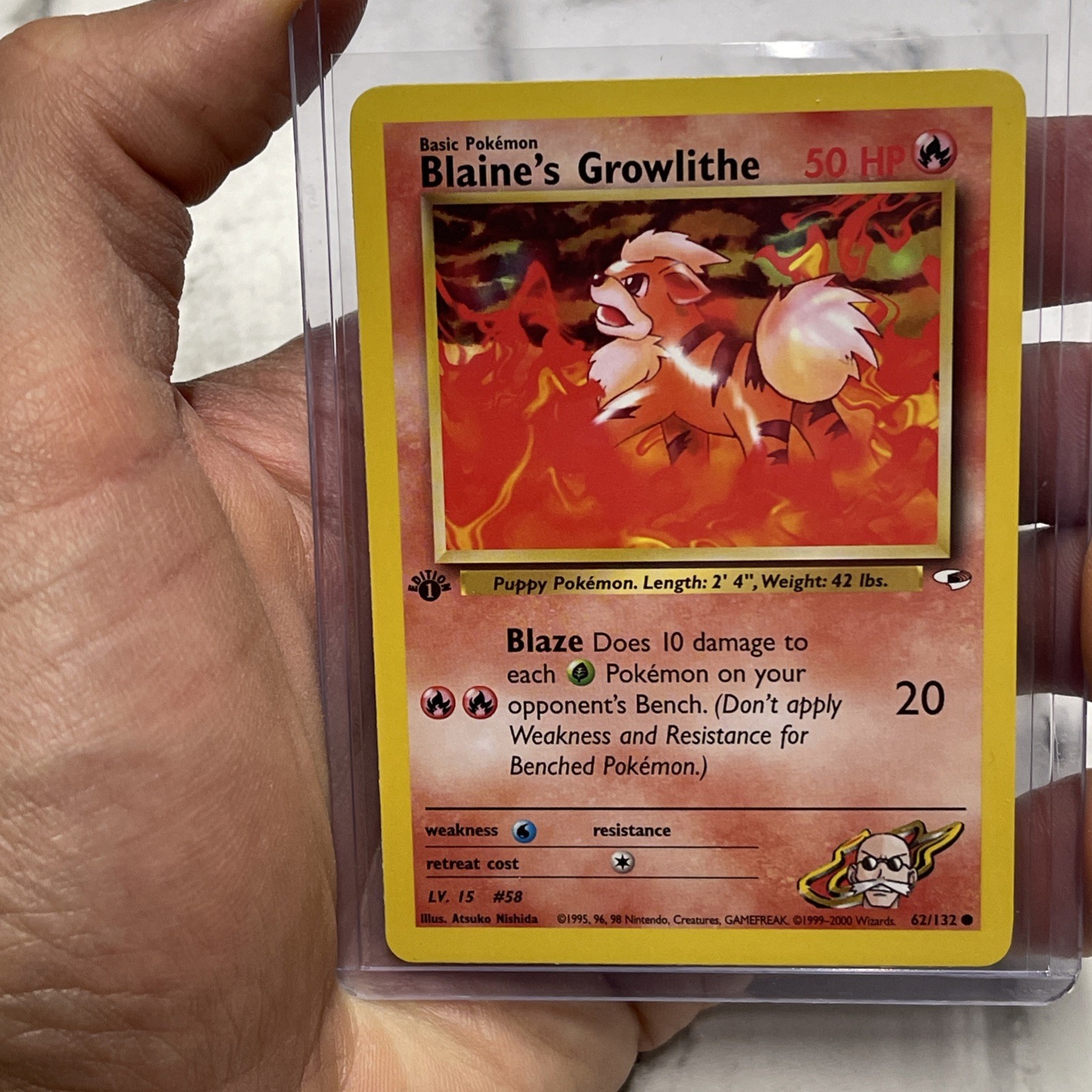 Pokemon Card - Blaine's Growlithe 1st Edition Gym Heroes 62/132 Common NM Vtg