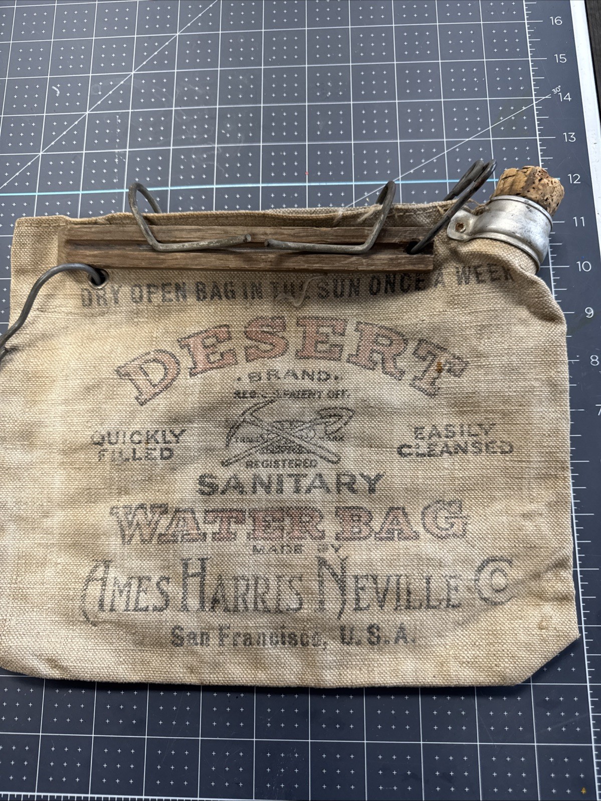 Vtg 1950’s Desert Water Bag Ames Harris Neville Co. San Francisco CA