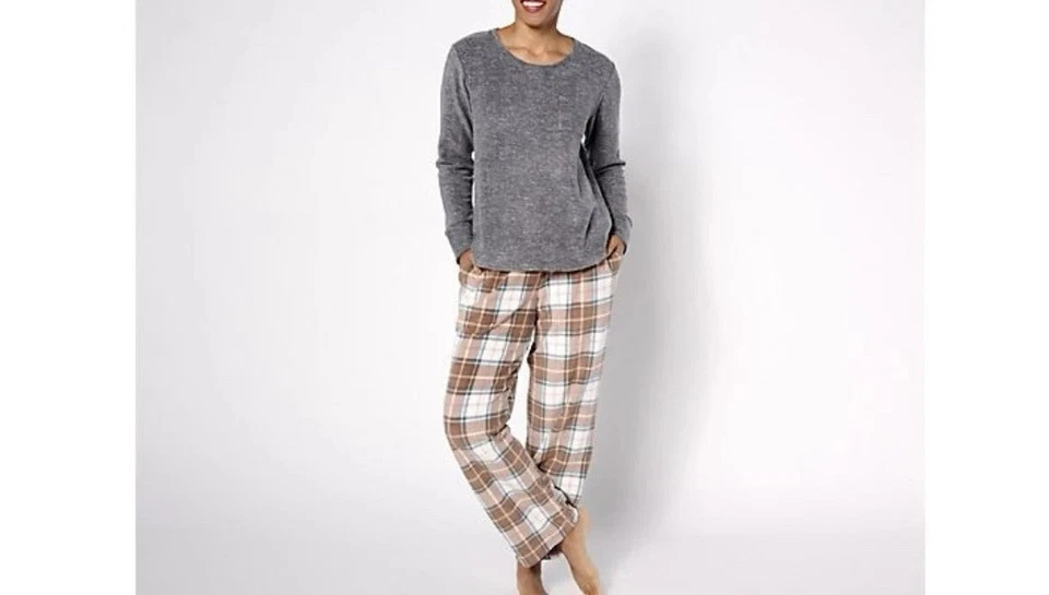 Conjunto de pijama Cuddl Duds de lana alta con elástico A616992 marfil oveja XLT Plus Foto 4 de 4