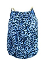 MICHAEL Michael Kors Women's Printed Blouson Chain-Neck Tankini Top M, Tide Blue