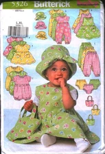 5326 Butterick Sewing Pattern Infant Dress Jumpsuit Hat Panties Pants Jumper OOP