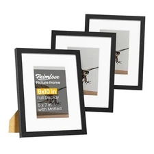 8x10 Picture Frames Set of 3 with Mat PVC frame|8x10 mat to 5x7 3 Pack(Black)