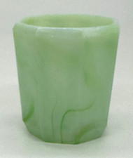 Vintage Akro Agate Jade Green Swirl Small Octagon Glass Cup