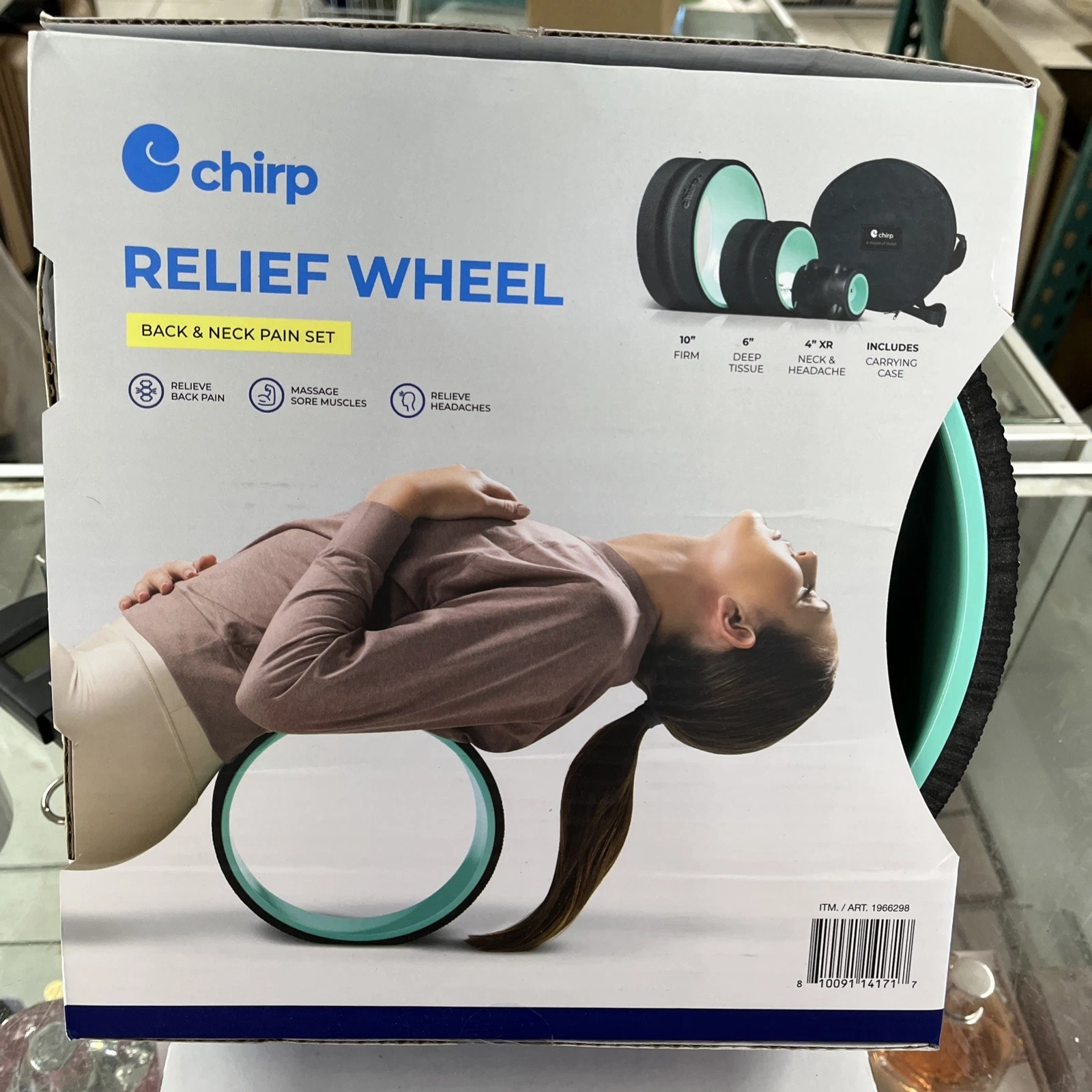 Chirp Relief Wheel - Back & Neck Pain Set 3 Pack with Travel Carrying open boxs）