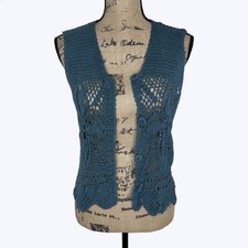 Handmade Open Knit Vest Top Sz M Button Front Boho Festival Cottagecore Layer