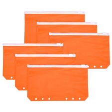 6 Pack 6 Holes A6 Binder Pocket Waterproof, Transparent Zip/Orange Pouch