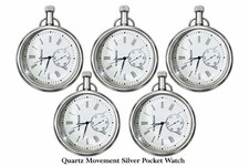 Brass Pocket Watch Chrome Finish With Brass Chain Quartz Movement Watch Lot of 5