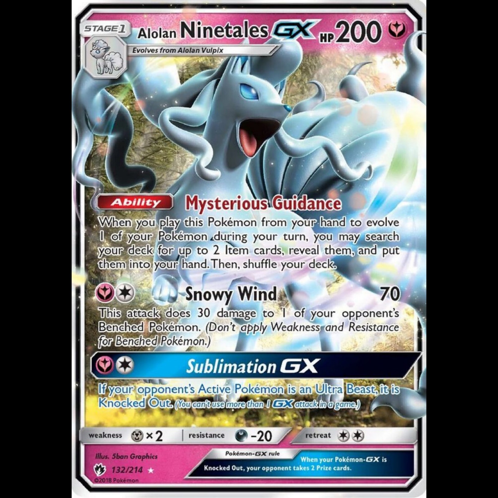 Alolan Ninetales GX 132/214 Pokemon Lost Thunder Sun & Moon Card NM +