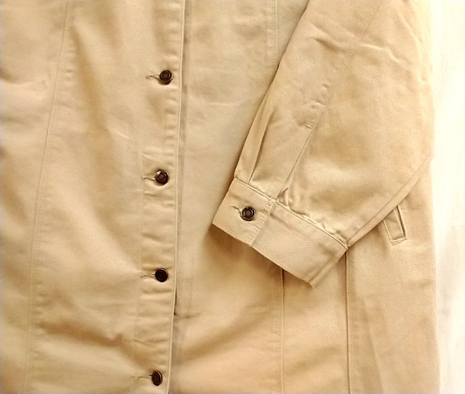 Chaqueta Jean Clásica Beige Jessica London 34W Boho Denim Trucker Indie Granola Foto 3 de 4