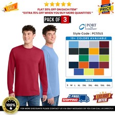 3 Pack Of Port  Company PC55LS Men's Cotton/Polyester Core Blend T-Shirt