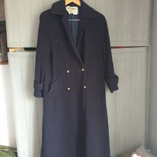 Vtg 80s Navy Blue Wool Coat Jaeger Sz M Camel Hair Military Dbl Breasted