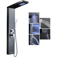 LED Shower Panel Column Tower Stainless Steel Rainfall Massage Body Jets Mixer