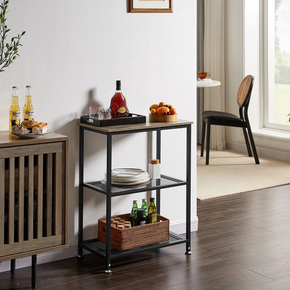 Mesas auxiliares altas VECELO, mesita de noche de 30" de altura con estante de almacenamiento de 3 niveles... Foto 4 de 4