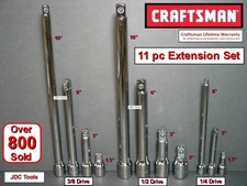 CRAFTSMAN 11 PC RATCHET WRENCH SOCKET EXTENSION SET 1/4 3/8 1/2