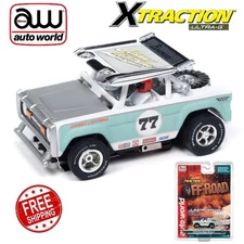 Auto World Xtraction 1972 Ford Baja Bronco White w/ Teal HO Slot Car - SC407