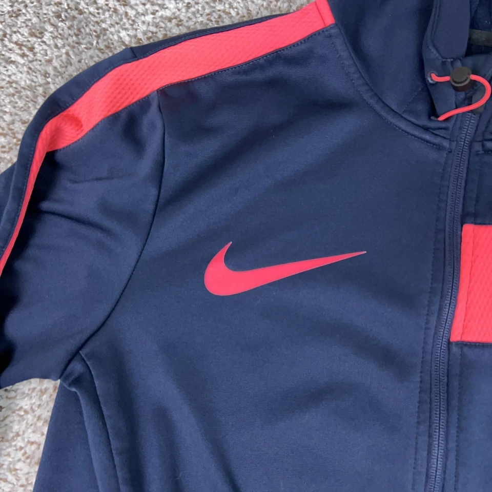 耐克夹克男式中号海军蓝粉色连帽Therma Fit足球全拉链热身运动 — 第 3/4 张图片