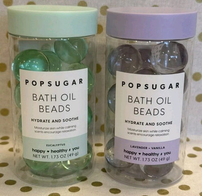POPSUGAR Hydrating Bath Oil Beads NEW Set Lavender Vanilla & Eucalyptus 1.73 oz