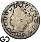 1912-S Liberty Nickel, V Nickel *Major Key Date* Choice Fine, Highly Desired! — photo 1