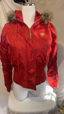 Red Puffer Coat South Pole Bran Winter Jacket with Faux Fur Good Trip Full Zip M