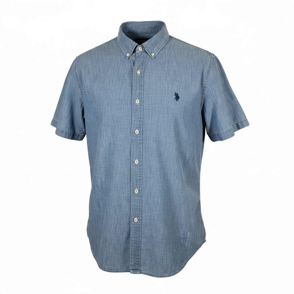 Loading With Logo U.S. Polo Assn. blue chambray button up shirt, size XL | eBay