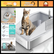 XL Enclosed Stainless Steel Cat Litter Box with Lid  Durable  Easy Clean