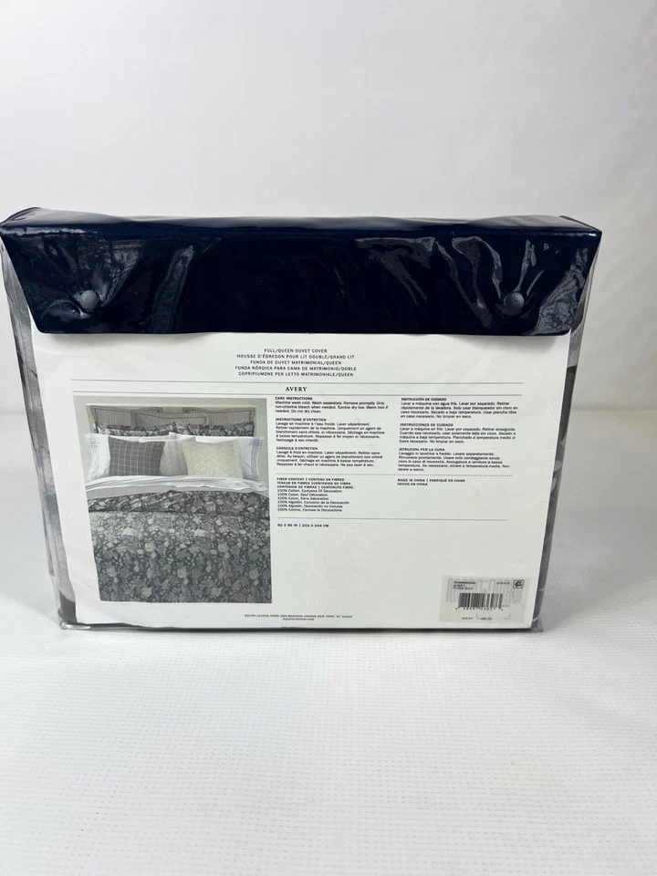 Ralph Lauren Avery Duvet Cover Charcoal Grey Floral Full/Queen 92x96 100% Cotton - Image 3 of 4