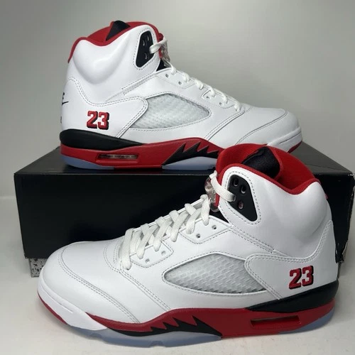 Nike Air Jordan 5 Retro OG White Fire Red Black Tongue GS Sizes HQ7980-101 NEW